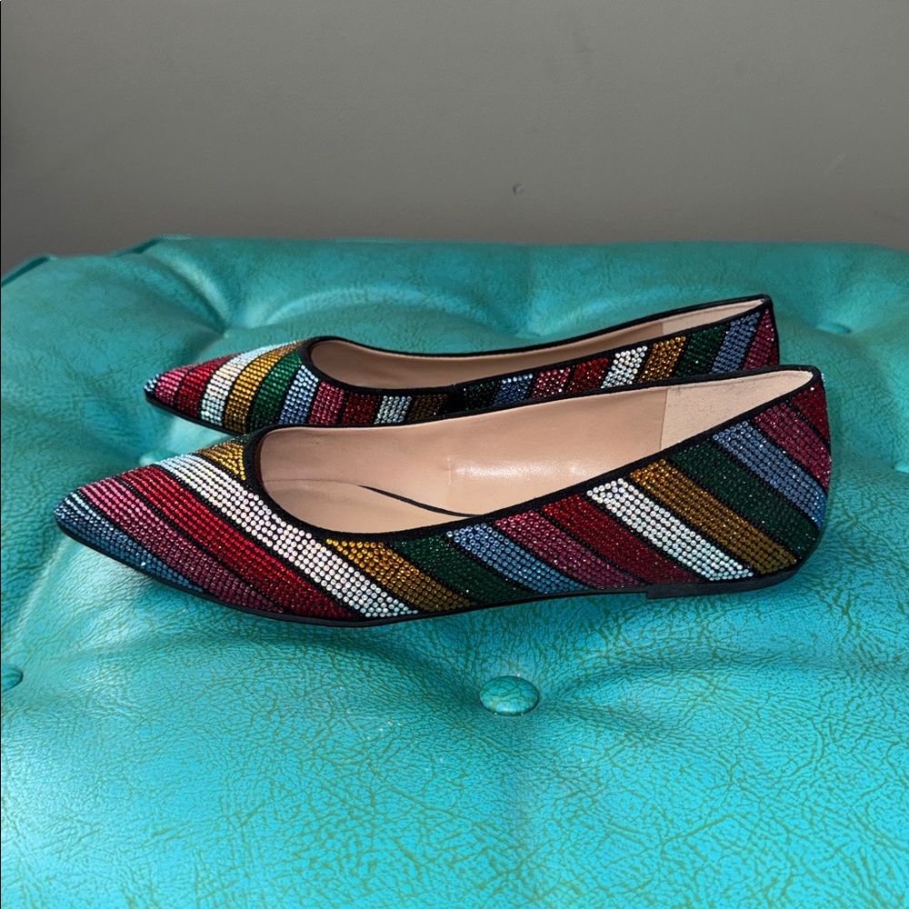 Multicolor rainbow statement rhinestone pointed-toe party flats sz 8 Mix No. 6